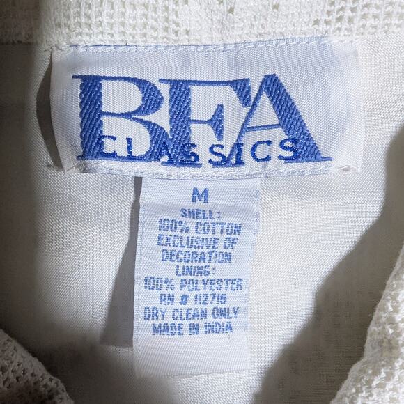 Vtg 1990s BFA Ivory Blue Crochet Patchwork Embroidered Button Up Jacket Sz M - Picture 3 of 3